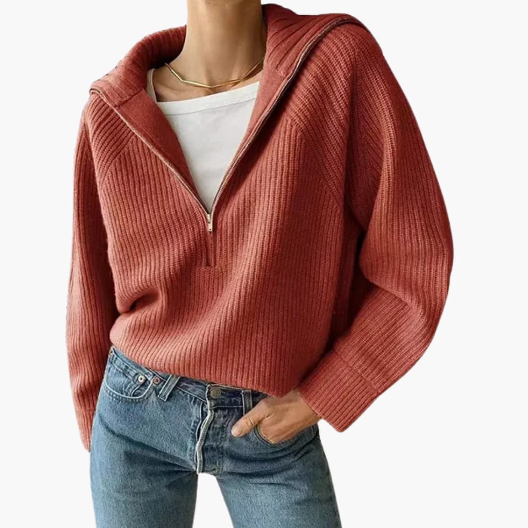 Damen Pullover mit Stehkragen und halbem Reißverschluss 2