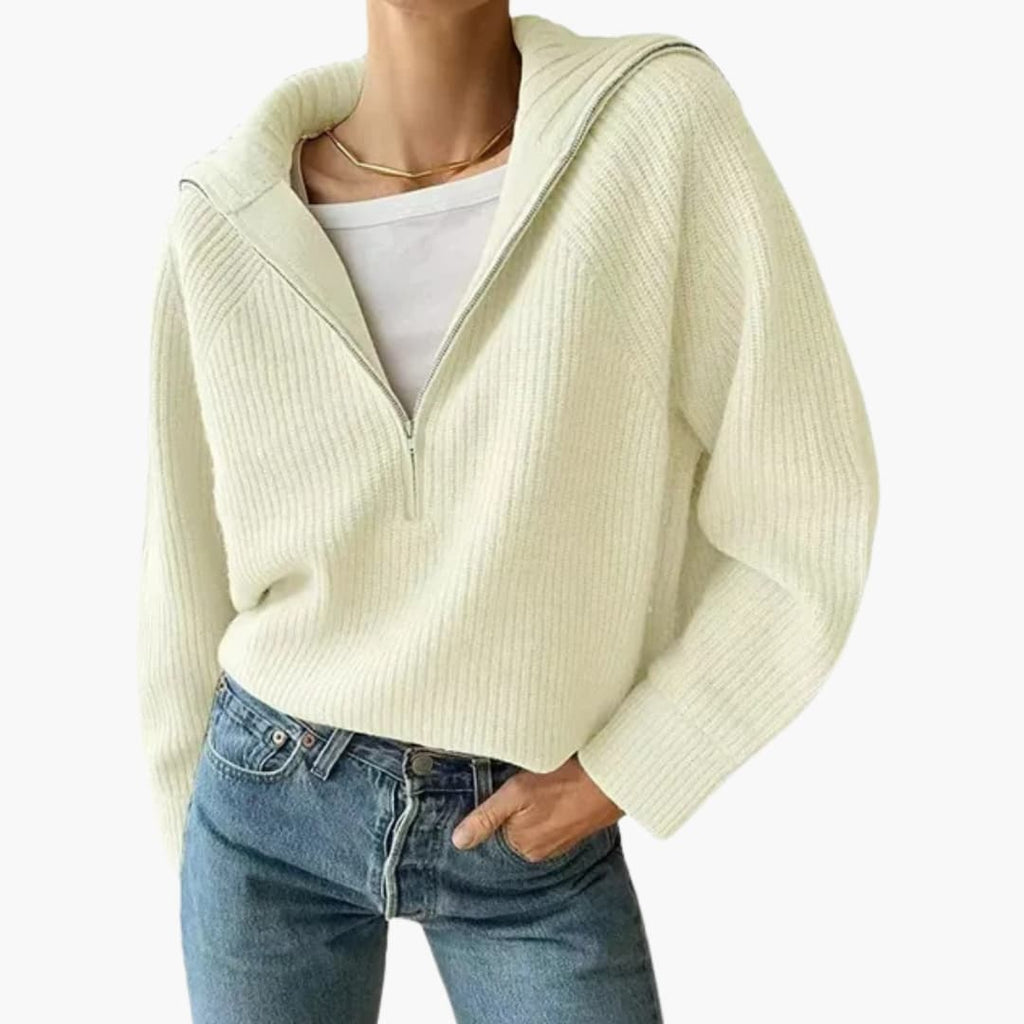 Damen Pullover mit Stehkragen und halbem Reißverschluss 3
