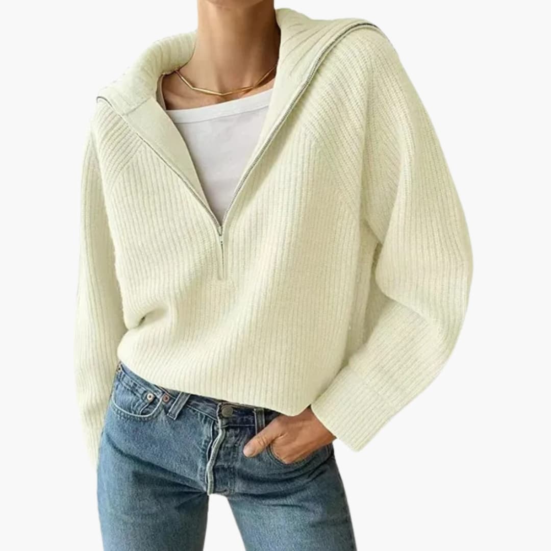 Damen Pullover mit Stehkragen und halbem Reißverschluss 3