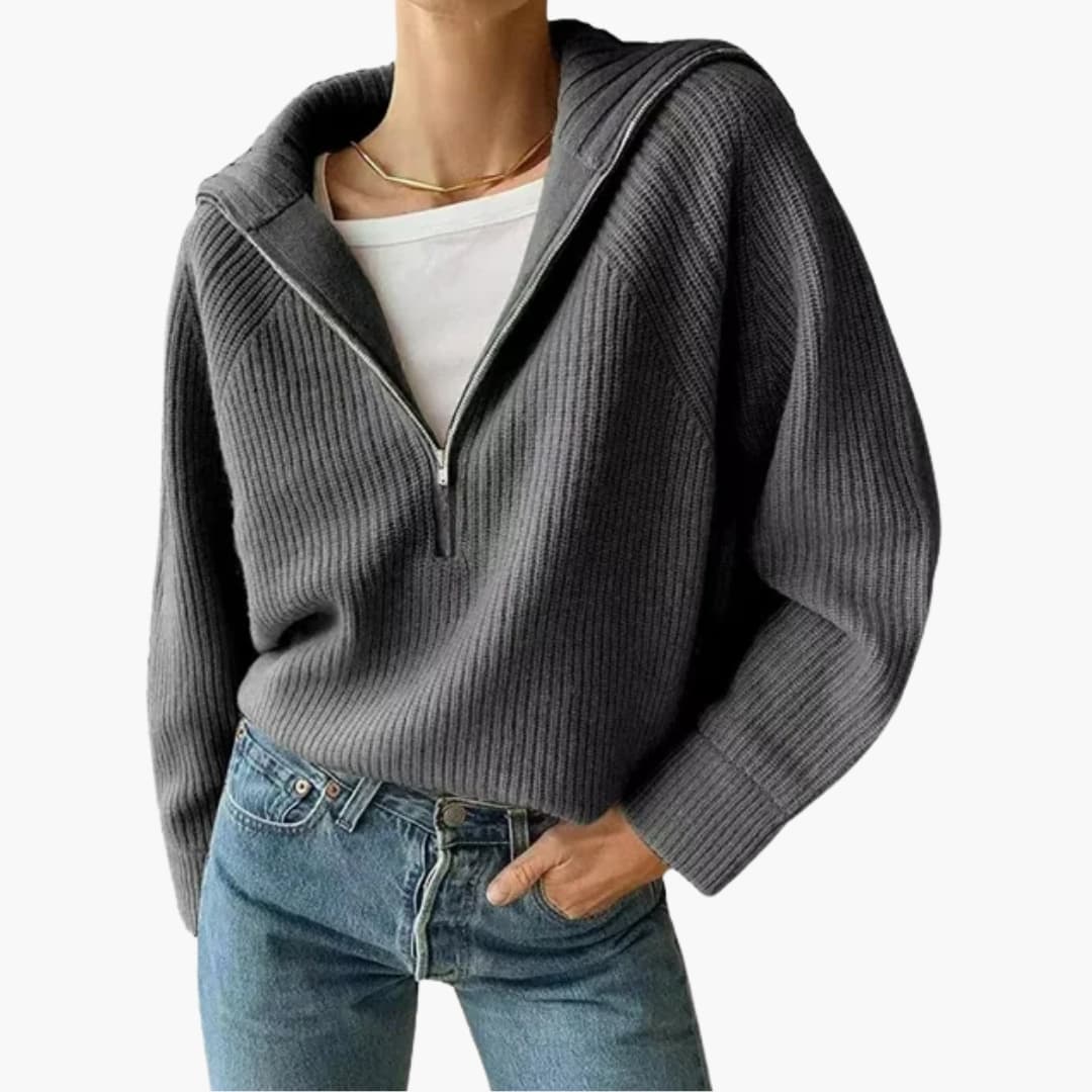 Damen Pullover mit Stehkragen und halbem Reißverschluss 4