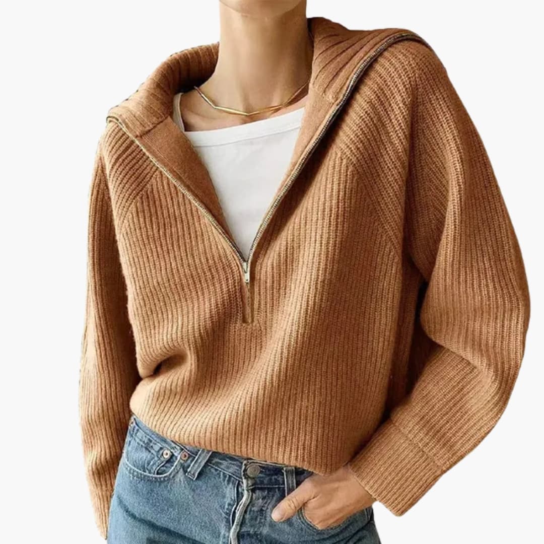 Damen Pullover mit Stehkragen und halbem Reißverschluss 5