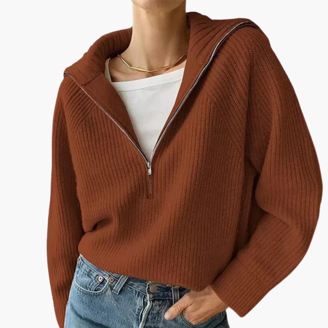 Damen Pullover mit Stehkragen und halbem Reißverschluss 6