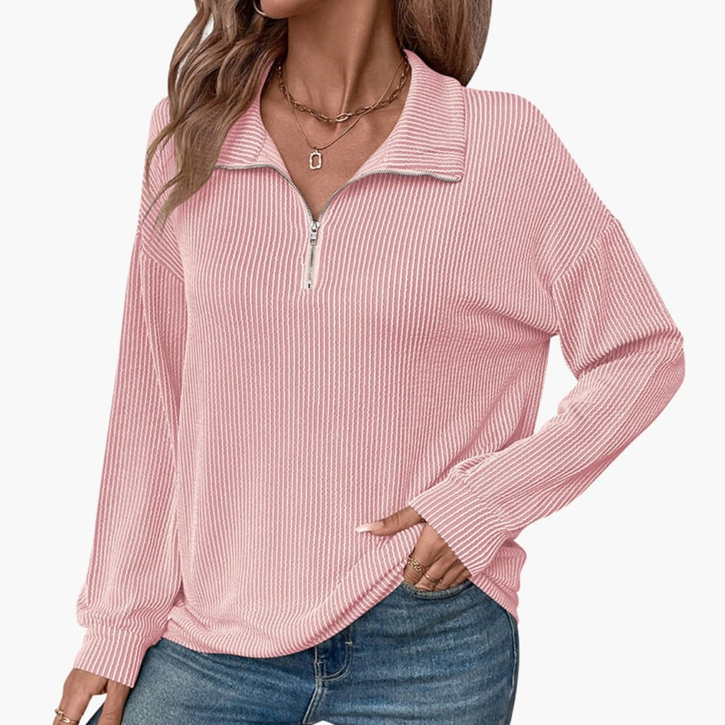 Damen Pullover mit Streifenmuster und Reißverschluss 2