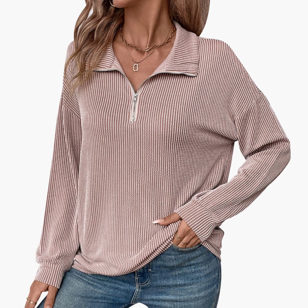Damen Pullover mit Streifenmuster und Reißverschluss 4