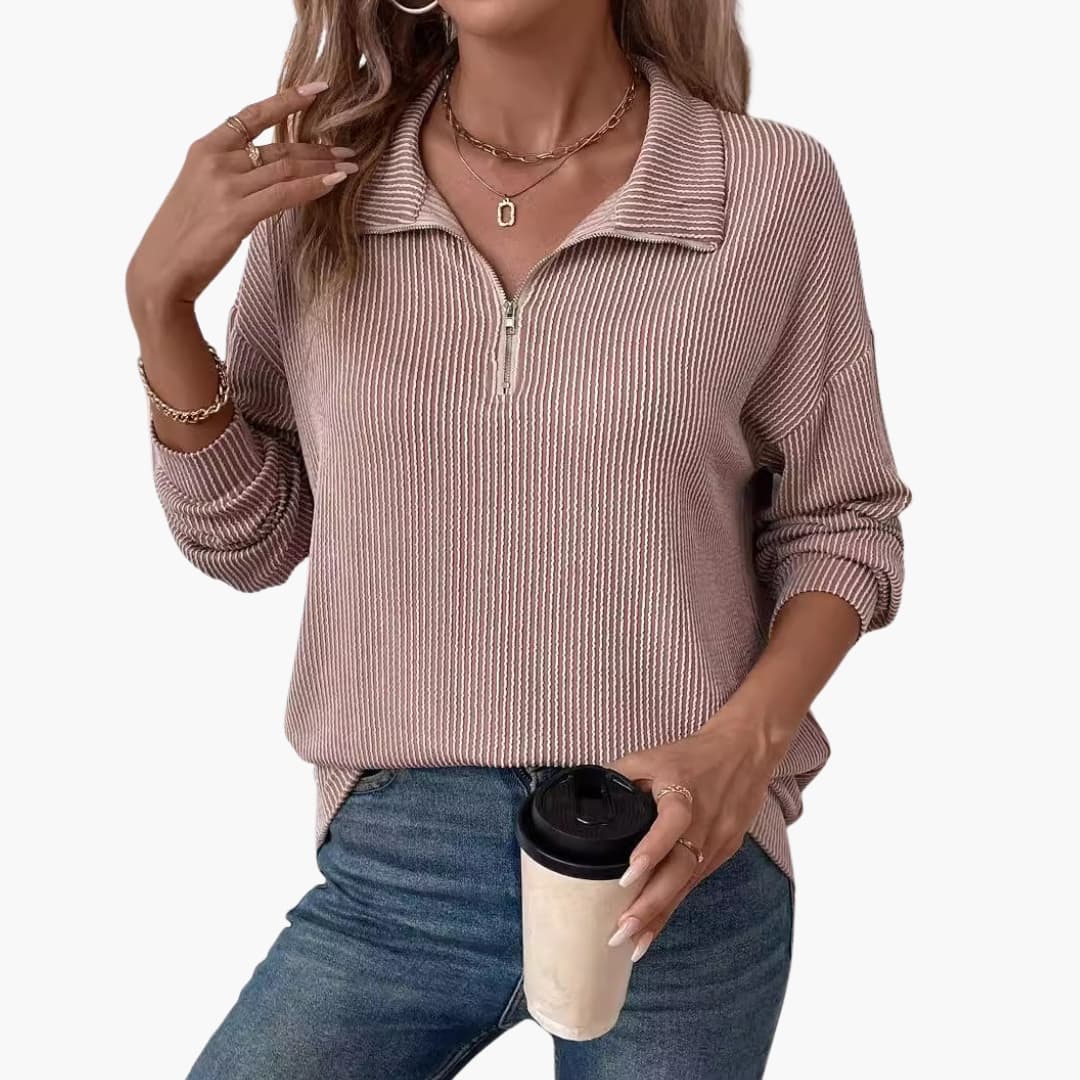 Damen Pullover mit Streifenmuster und Reißverschluss 5