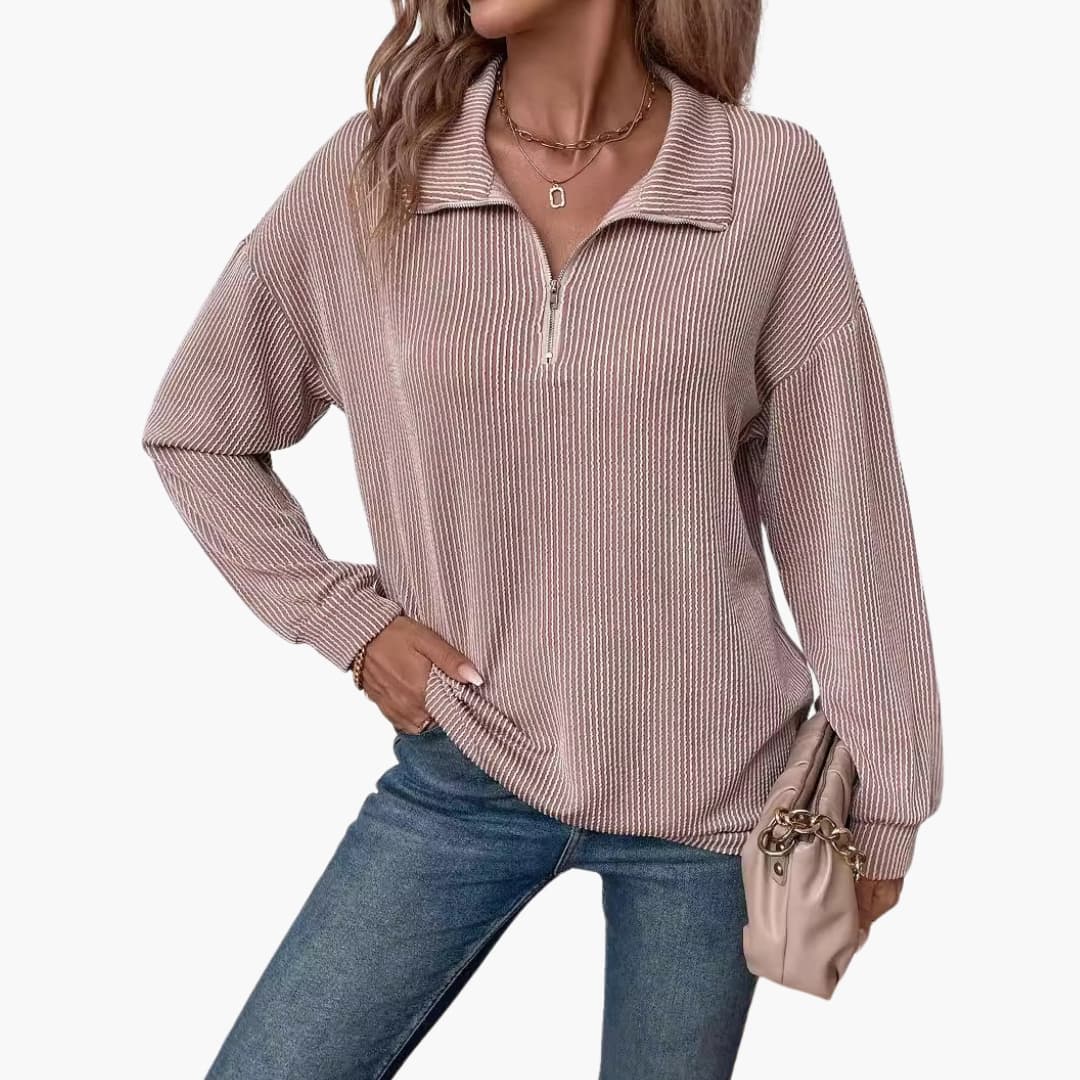 Damen Pullover mit Streifenmuster und Reißverschluss 6