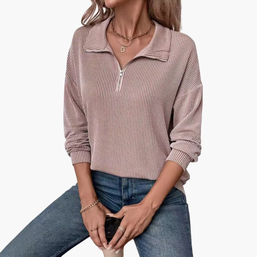Damen Pullover mit Streifenmuster und Reißverschluss 7