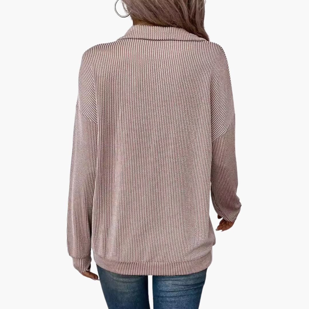 Damen Pullover mit Streifenmuster und Reißverschluss 8