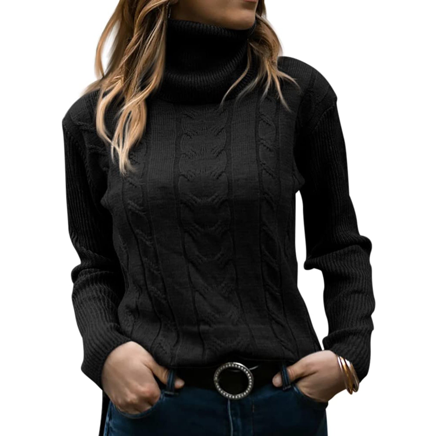 Damen Rollkragenpullover mit Kabelstrick für Herbst und Winter 0