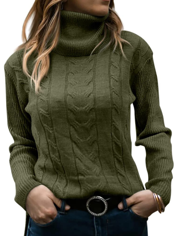Damen Rollkragenpullover mit Kabelstrick für Herbst und Winter 2
