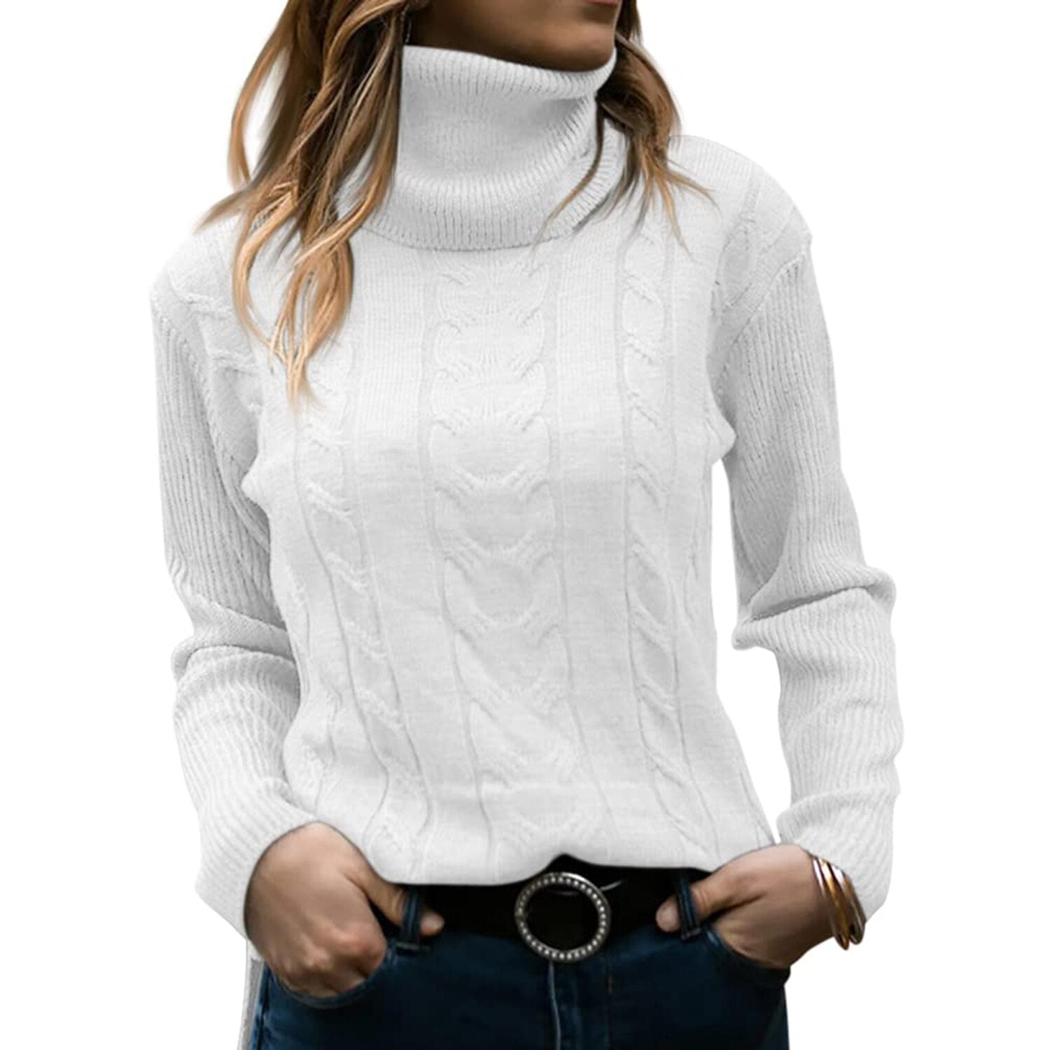Damen Rollkragenpullover mit Kabelstrick für Herbst und Winter 3