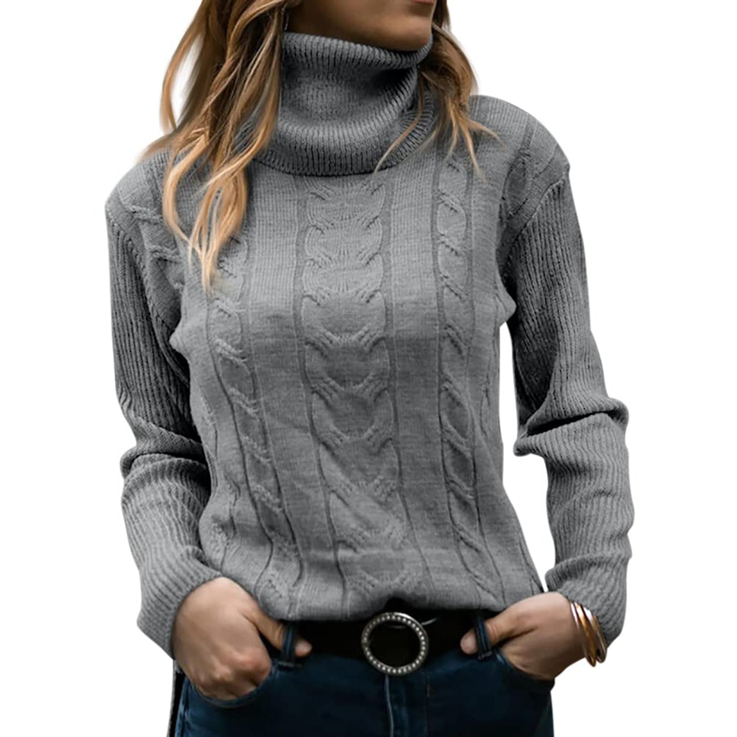 Damen Rollkragenpullover mit Kabelstrick für Herbst und Winter 4