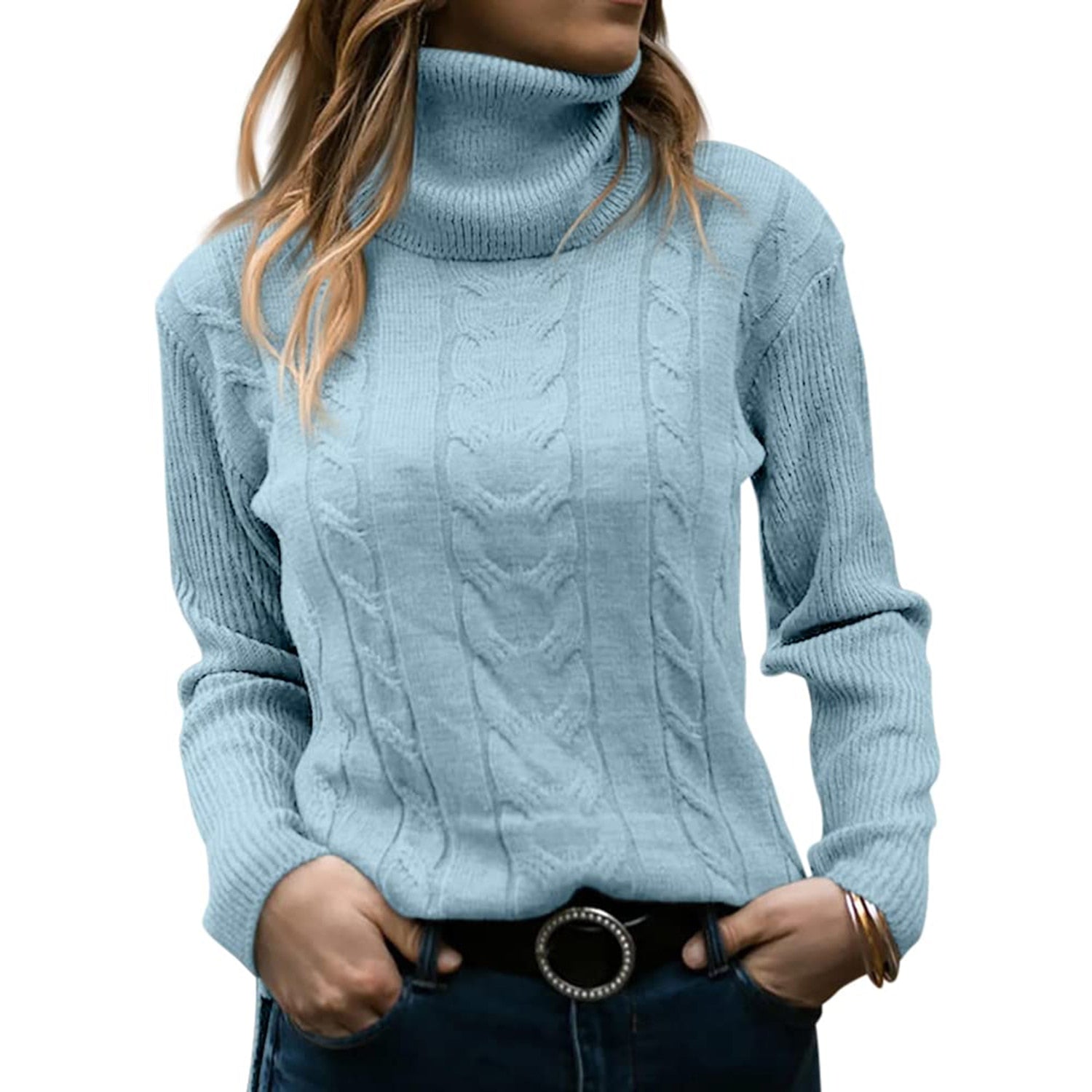 Damen Rollkragenpullover mit Kabelstrick für Herbst und Winter 5
