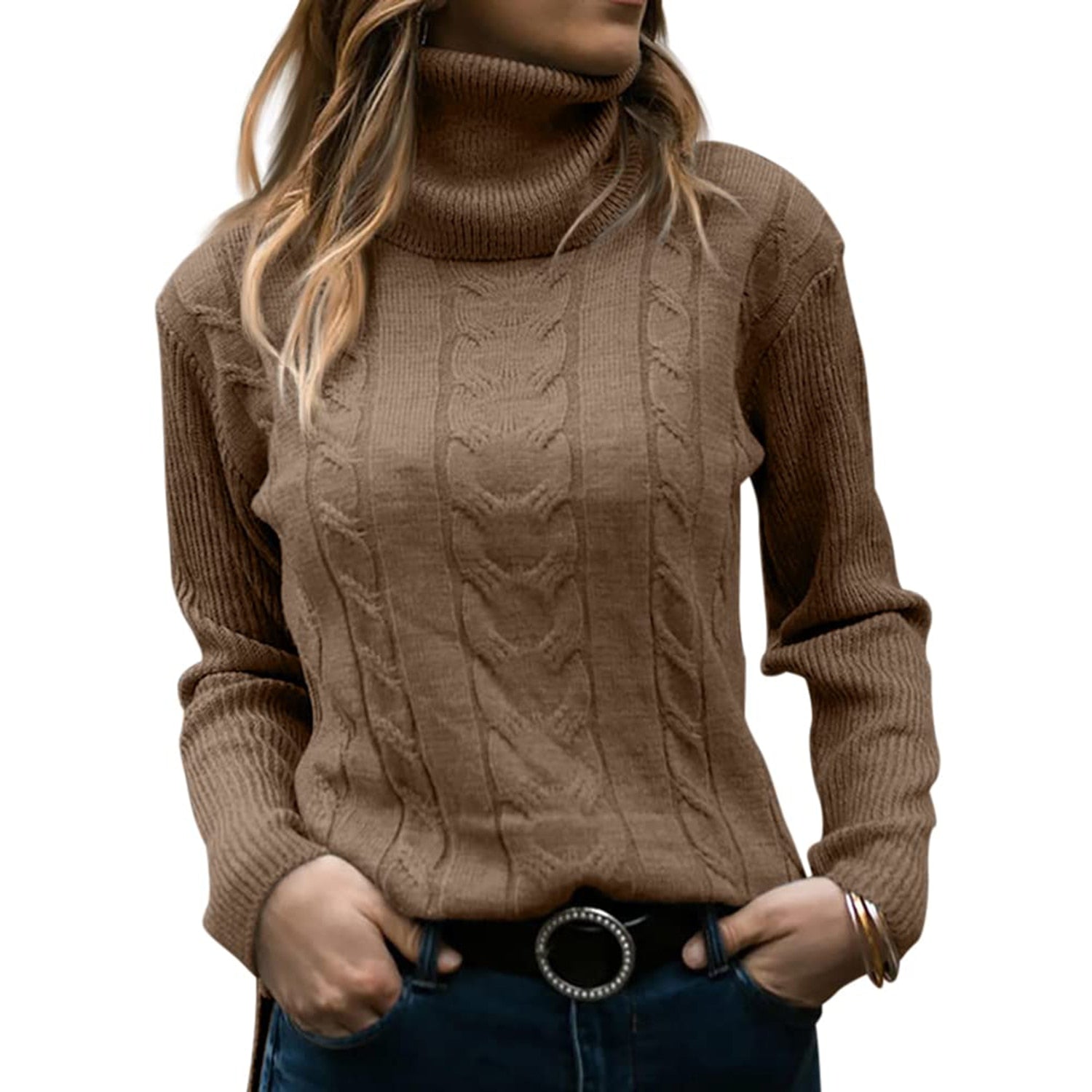 Damen Rollkragenpullover mit Kabelstrick für Herbst und Winter 6