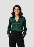 Damen Satinbluse mit V-Ausschnitt 0