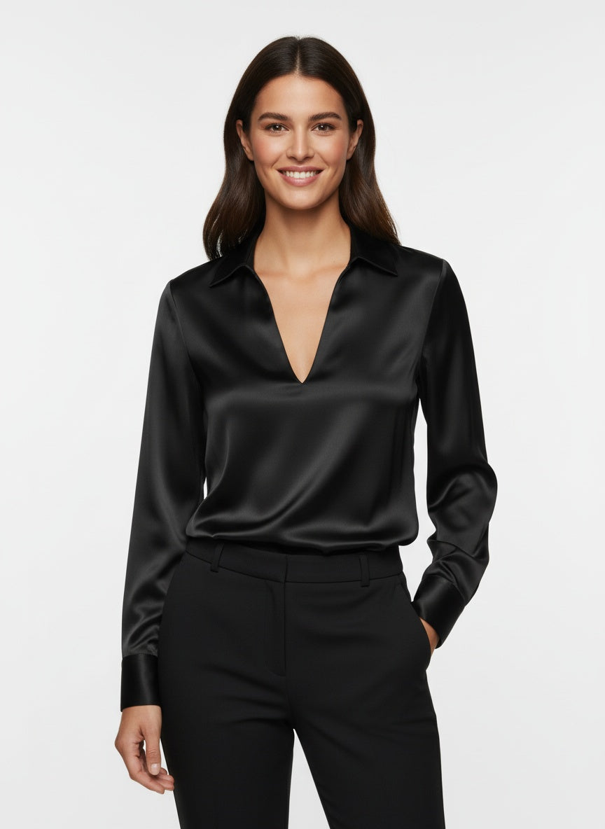 Damen Satinbluse mit V-Ausschnitt 3