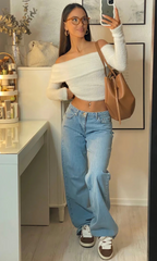 Damen Stretchdenim Jeans mit niedriger Taille und entspannter Passform 0