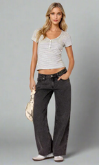 Damen Stretchdenim Jeans mit niedriger Taille und entspannter Passform 14
