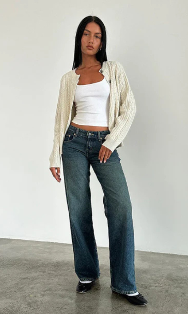 Damen Stretchdenim Jeans mit niedriger Taille und entspannter Passform 7