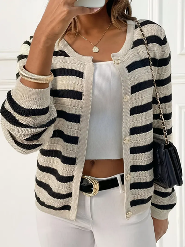Damen Strickjacke Cardigan mit Streifen für Ganzjahresstil 0