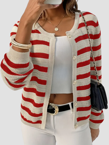 Damen Strickjacke Cardigan mit Streifen für Ganzjahresstil 2