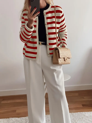 Damen Strickjacke Cardigan mit Streifen für Ganzjahresstil 3