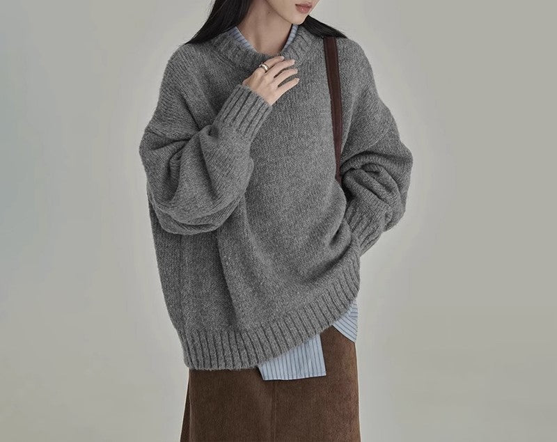 Damen Strickpullover Oversize mit Crew Neck für Herbst und Winter 0
