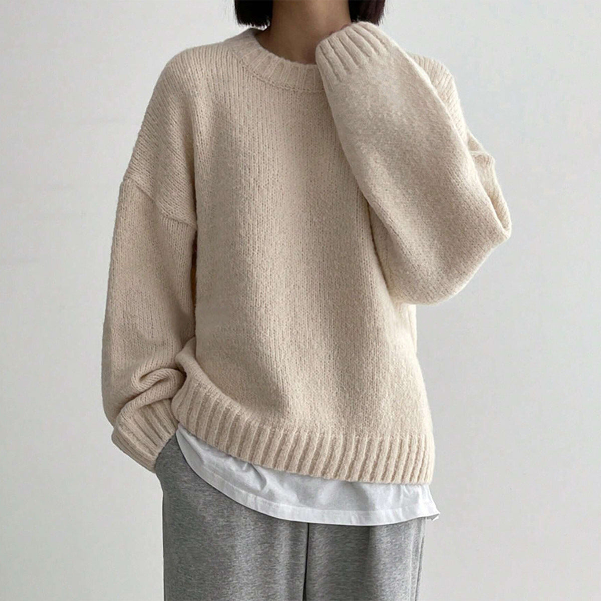 Damen Strickpullover Oversize mit Crew Neck für Herbst und Winter 1