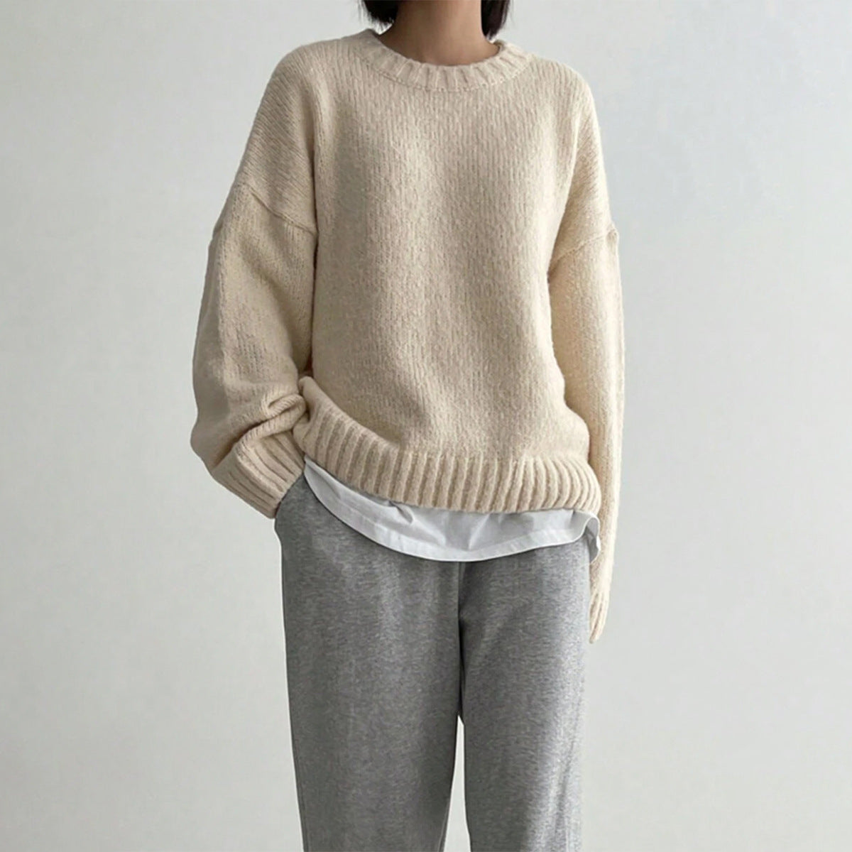Damen Strickpullover Oversize mit Crew Neck für Herbst und Winter 2