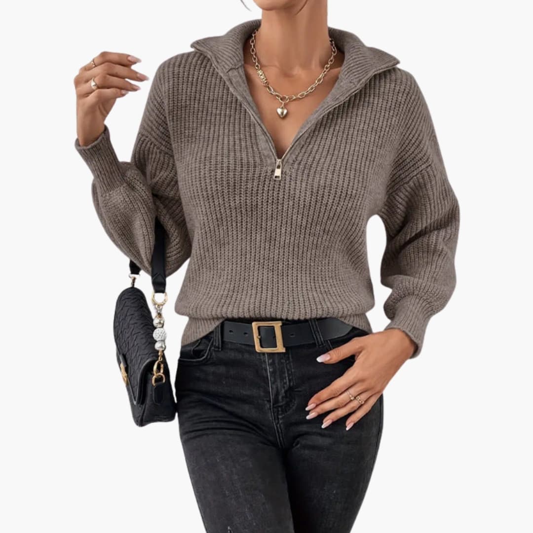 Damen Strickpullover mit Halbzipper und strukturiertem Design 0