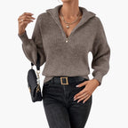 Damen Strickpullover mit Halbzipper und strukturiertem Design 0