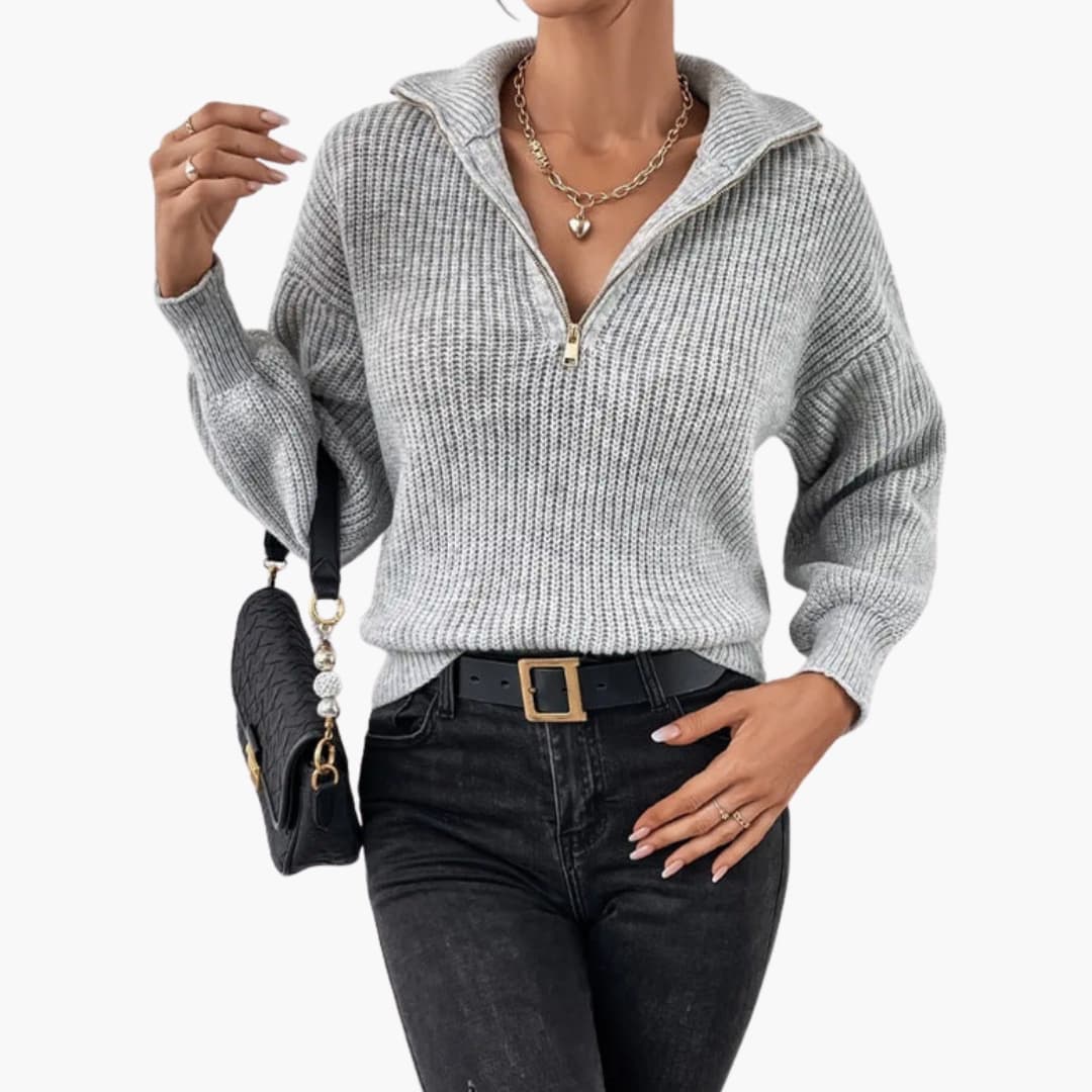 Damen Strickpullover mit Halbzipper und strukturiertem Design 1