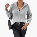 Damen Strickpullover mit Halbzipper und strukturiertem Design 1