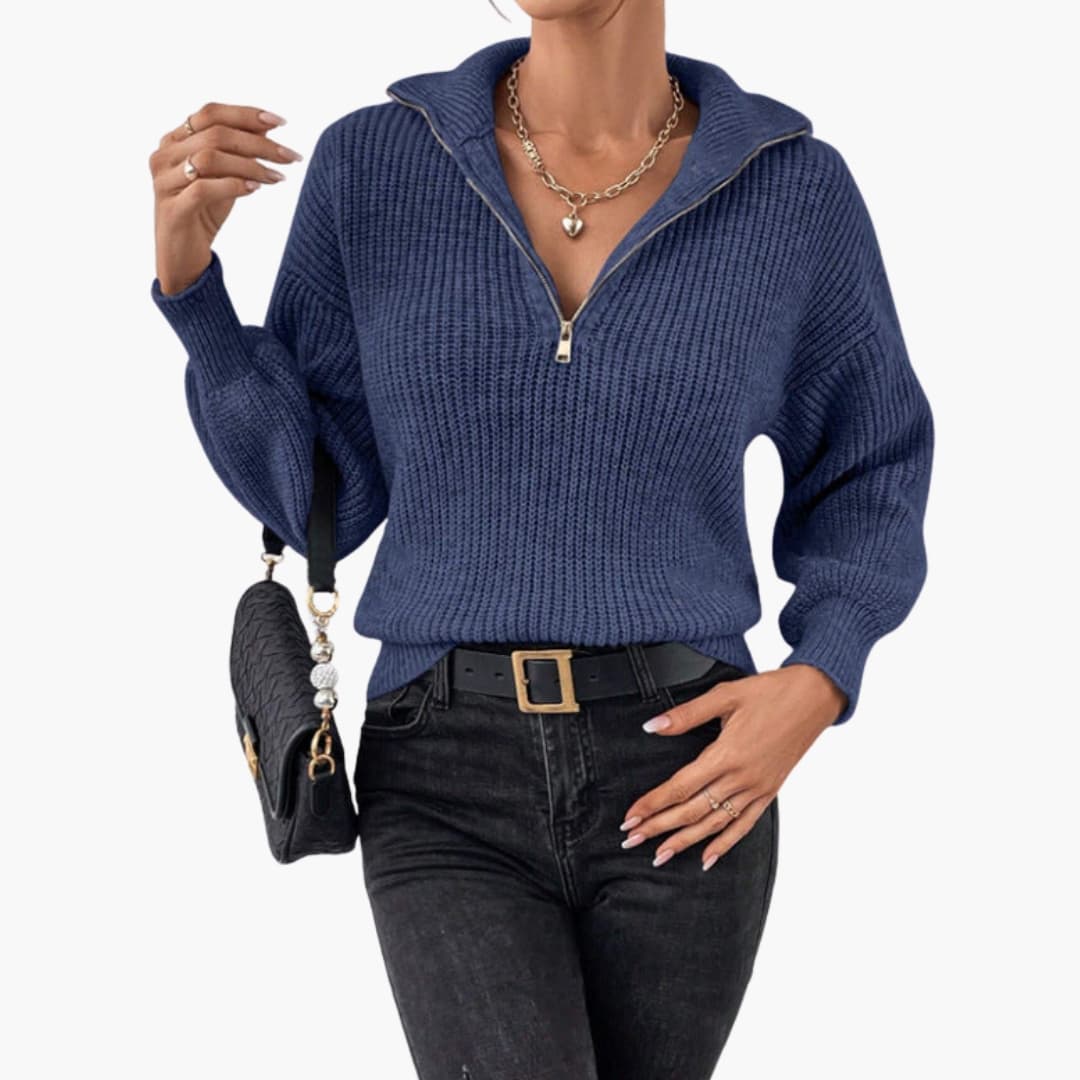 Damen Strickpullover mit Halbzipper und strukturiertem Design 2
