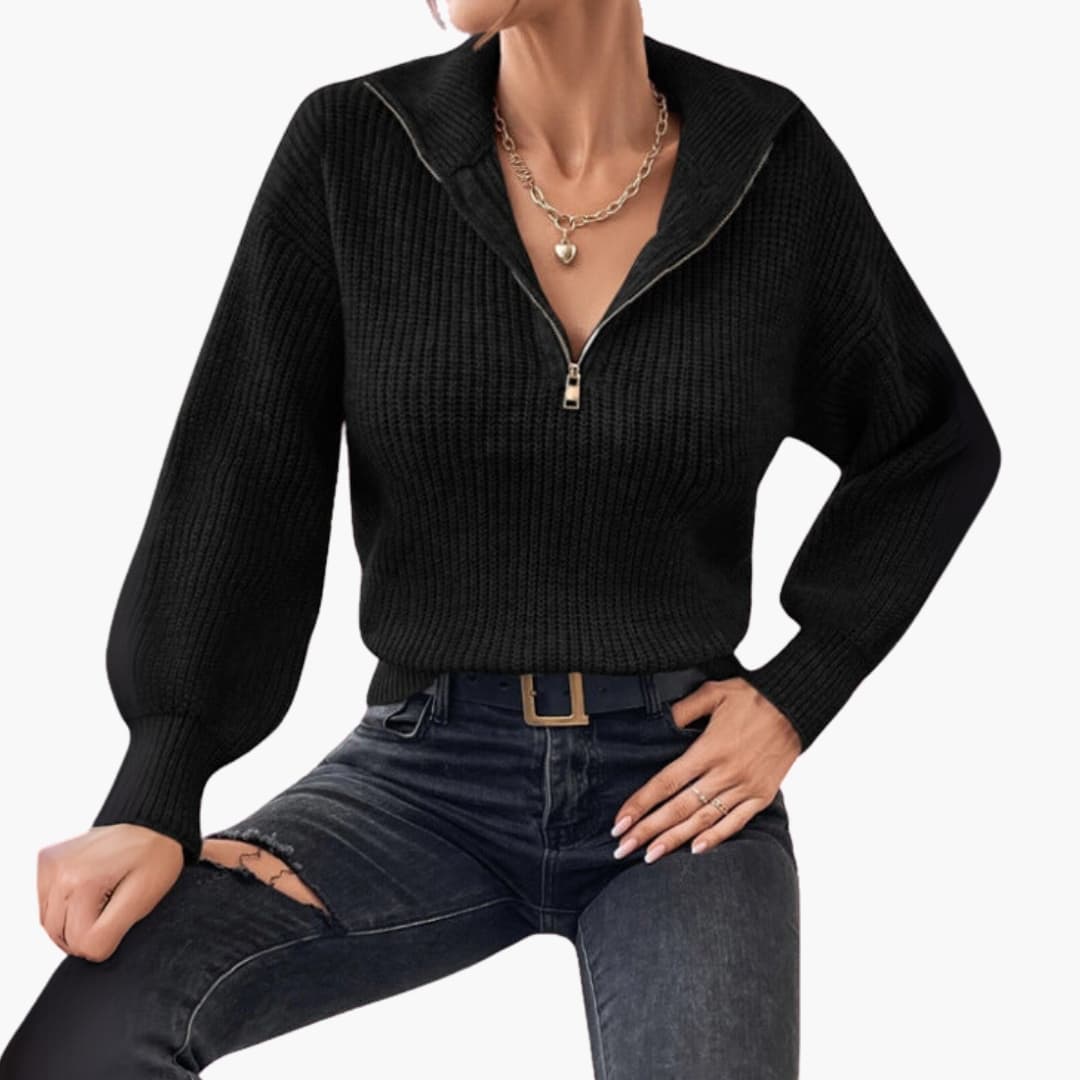 Damen Strickpullover mit Halbzipper und strukturiertem Design 3