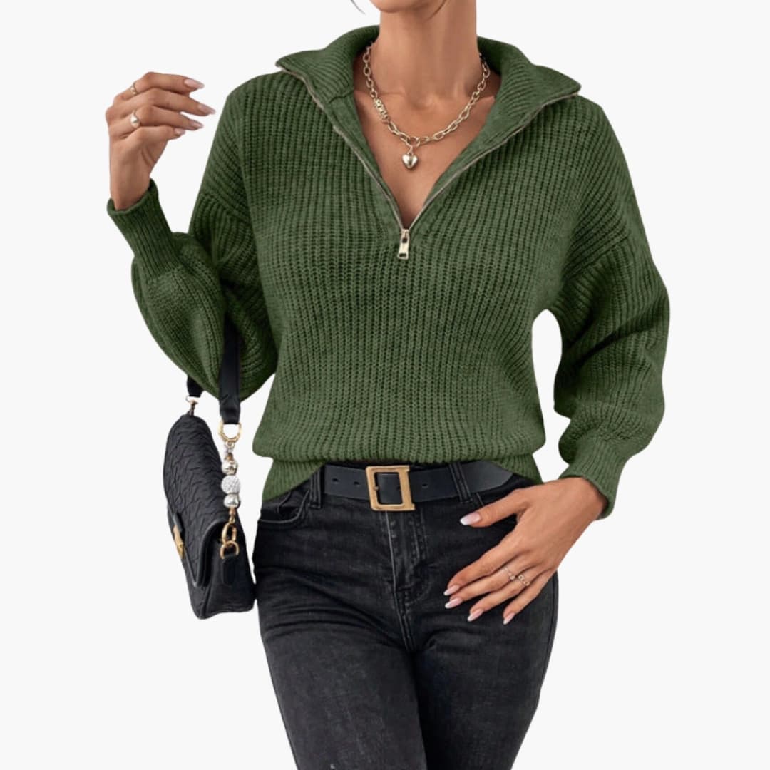 Damen Strickpullover mit Halbzipper und strukturiertem Design 4