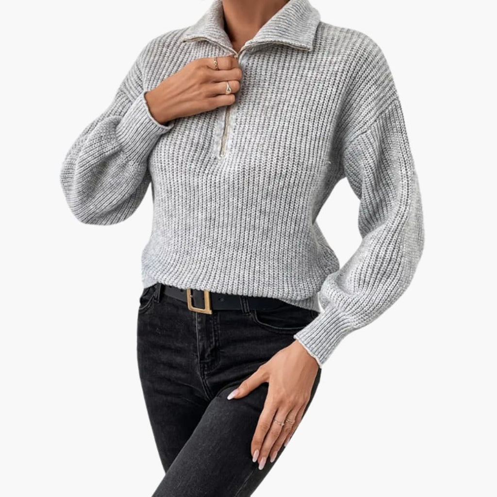 Damen Strickpullover mit Halbzipper und strukturiertem Design 5