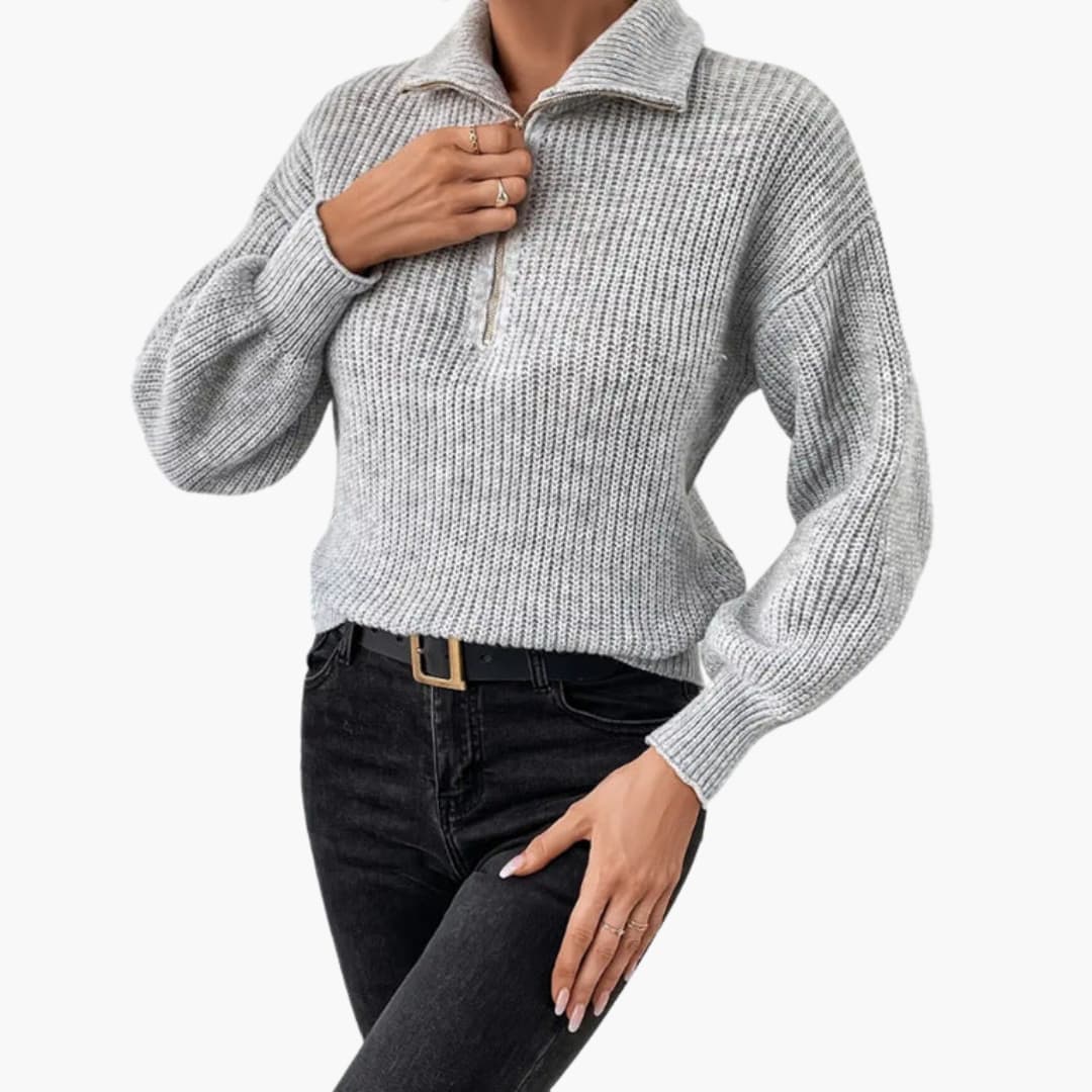 Damen Strickpullover mit Halbzipper und strukturiertem Design 5