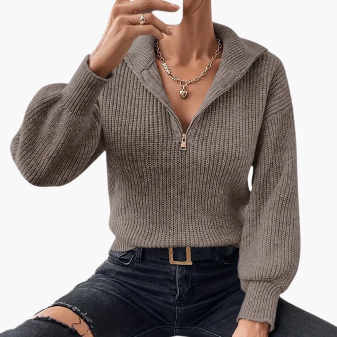 Damen Strickpullover mit Halbzipper und strukturiertem Design 6