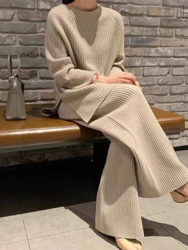 Damen Strickset - Lässiger Pullover und Gerade Hose 2