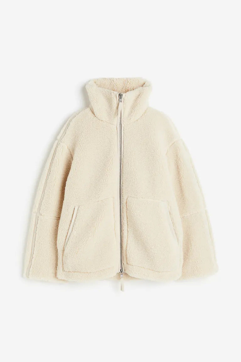 Damen Teddy Jacke mit Doppel-Reißverschluss für Herbst/Winter 2