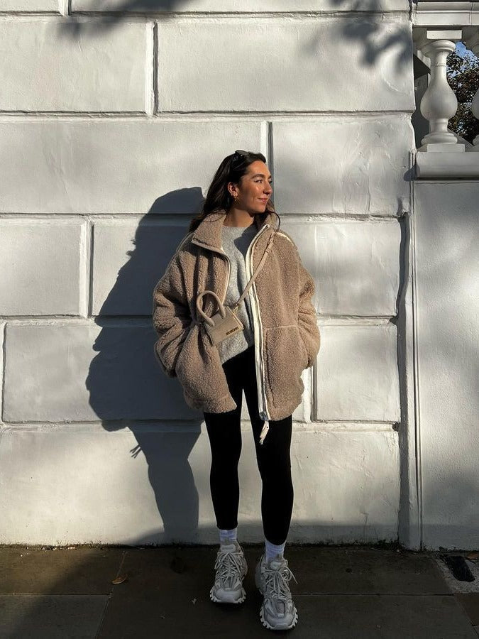 Damen Teddy Jacke mit Doppel-Reißverschluss für Herbst/Winter 5