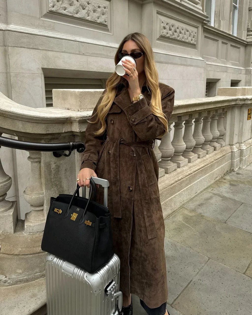 Damen Trenchcoat aus Wildleder im Klassischen Stil 0