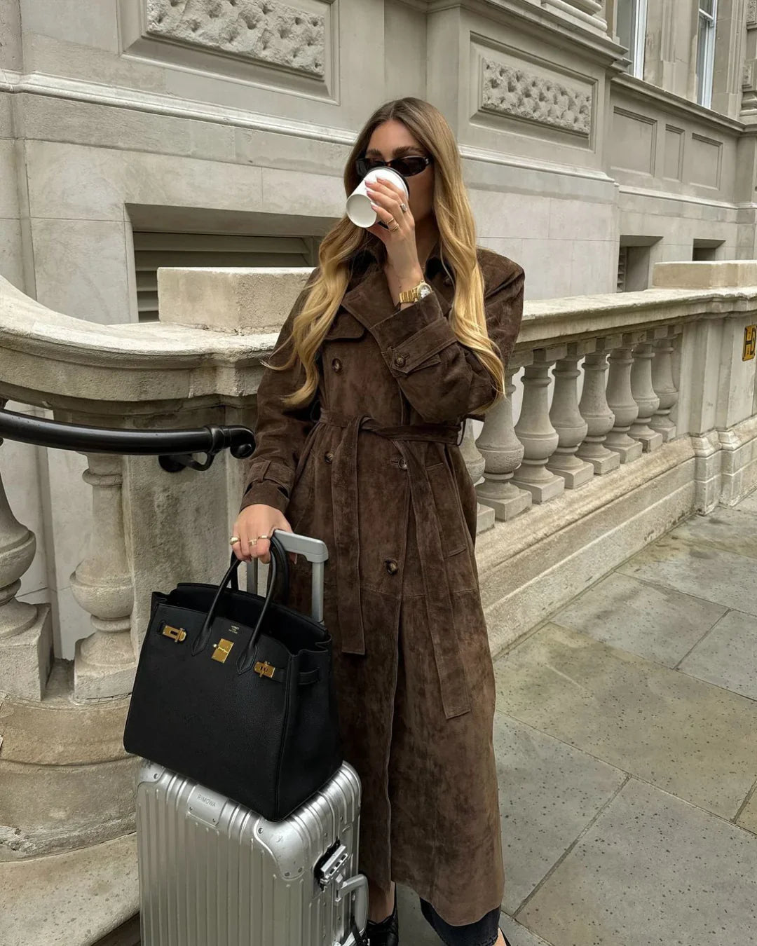 Damen Trenchcoat aus Wildleder im Klassischen Stil 0