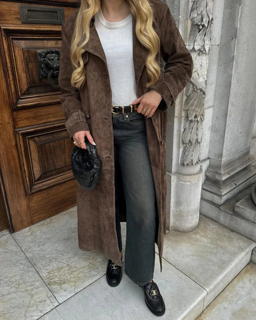 Damen Trenchcoat aus Wildleder im Klassischen Stil 1