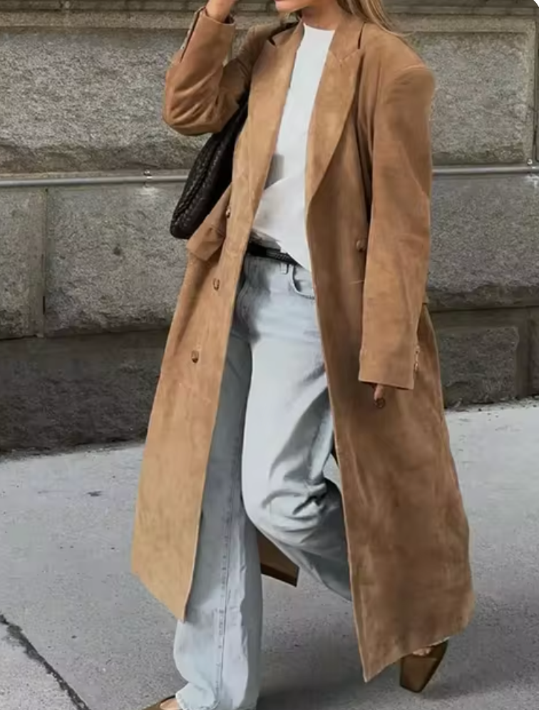 Damen Trenchcoat aus Wildleder im Klassischen Stil 4