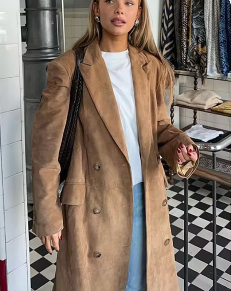 Damen Trenchcoat aus Wildleder im Klassischen Stil 5