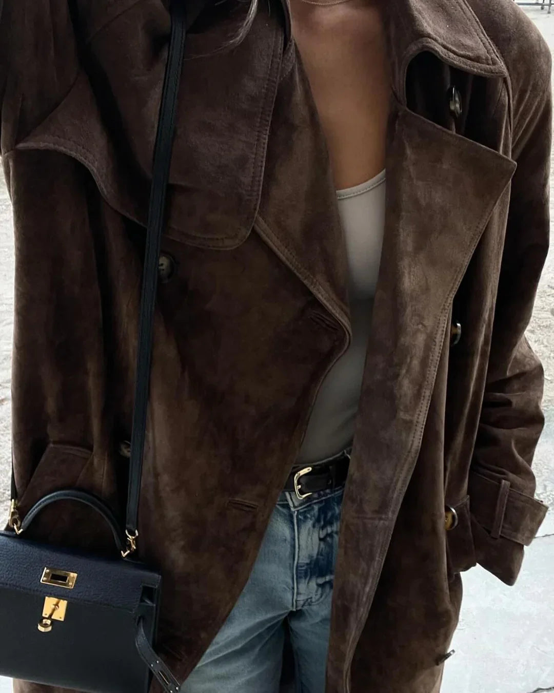 Damen Trenchcoat aus Wildleder im Klassischen Stil 6