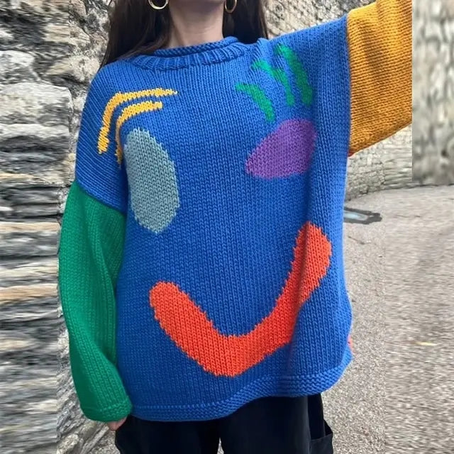 Damen Überdimensionierter Pullover mit Smiley-Design 1