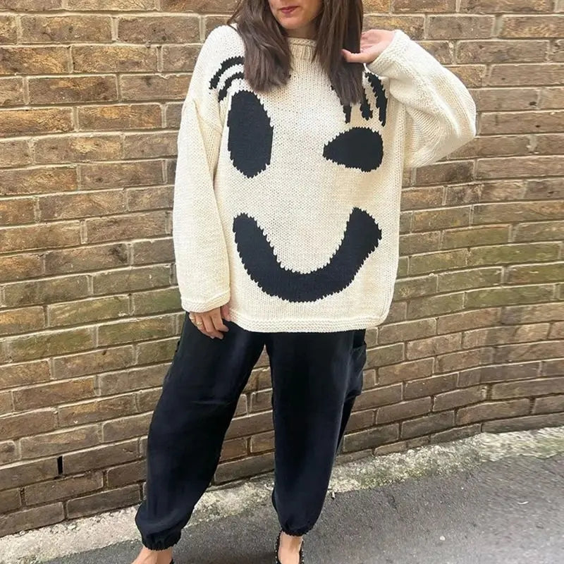Damen Überdimensionierter Pullover mit Smiley-Design 3